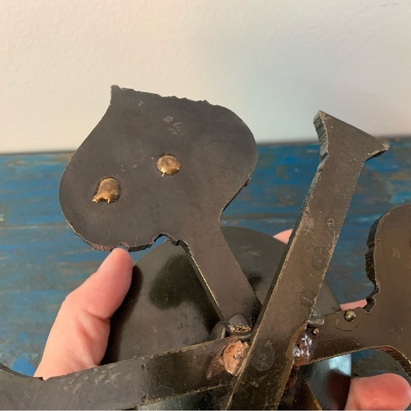 Spade Shaped Candle Holder Metal Vintage Original OOAK Black Gold Toned heavy - Picture 14 of 15